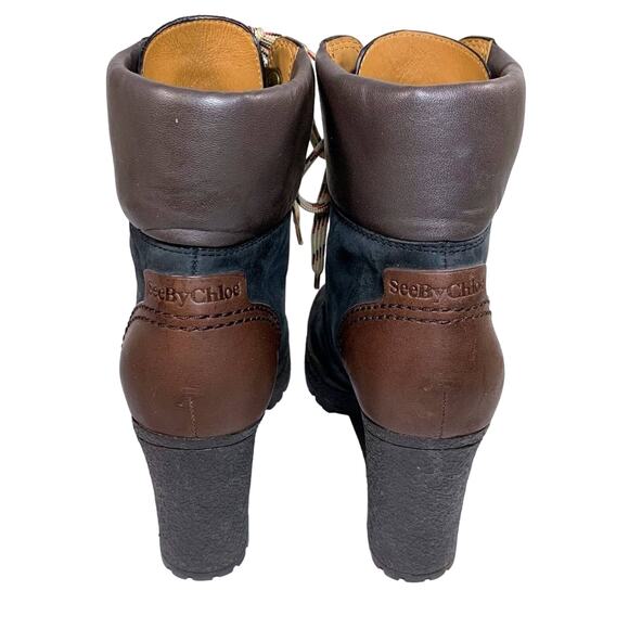 See By Chloe Eileen Lug Sole High Heel Lace Up Suede Leather Ankle Boot Black 36 - Picture 7 of 13